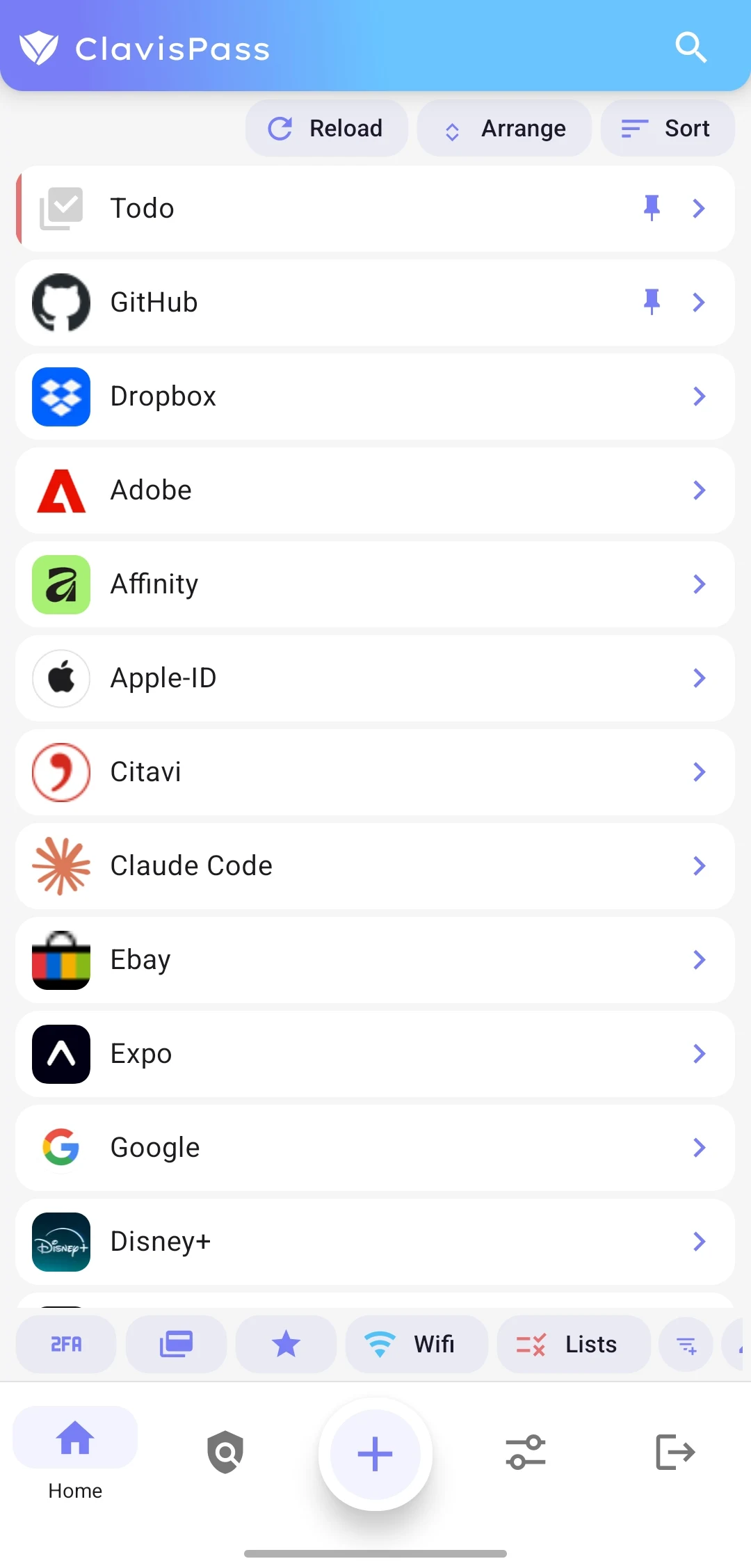 ClavisPass Mobile-App mit Vault-Liste